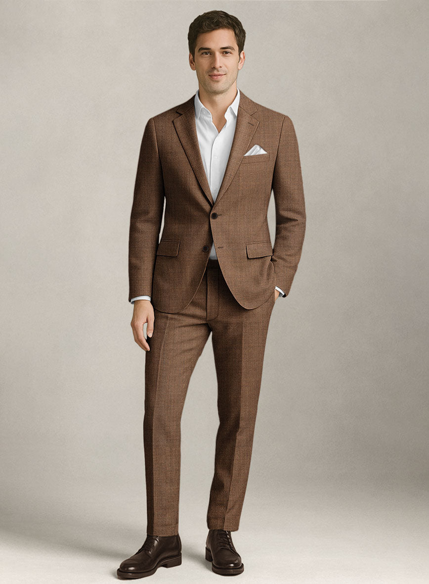 Napolean Caffaro Sharkskin Brown Wool Suit