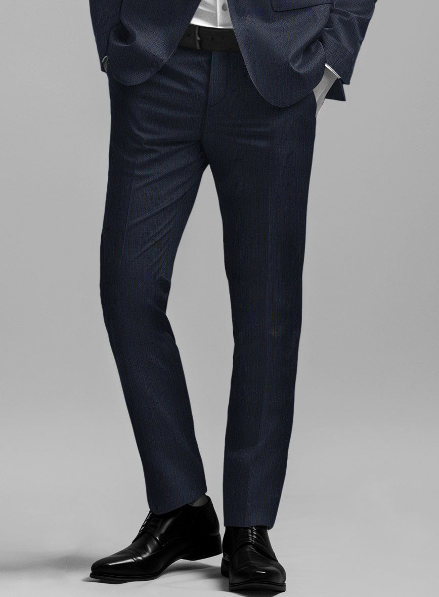 Napolean Calipso Stripe Dark Blue Wool Pants - StudioSuits