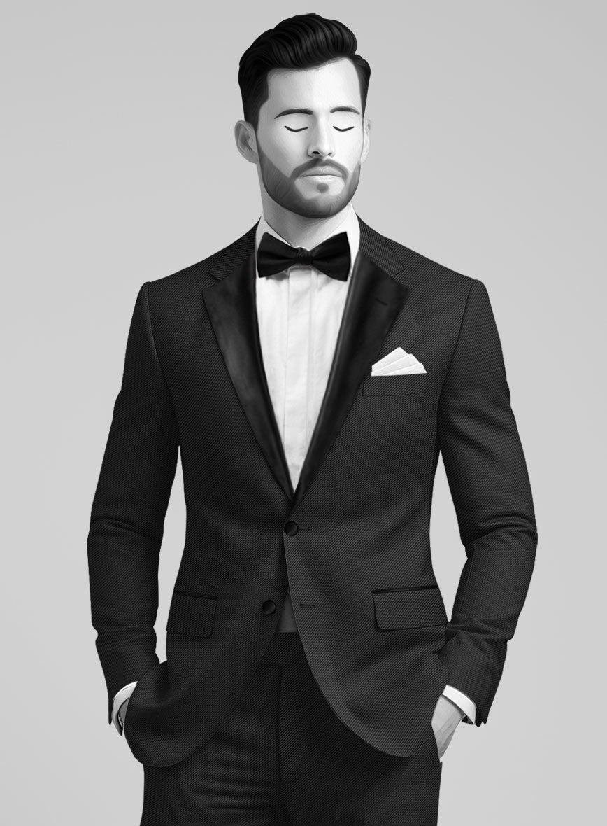 Napolean Cavalry Twill Black Wool Tuxedo Jacket - StudioSuits