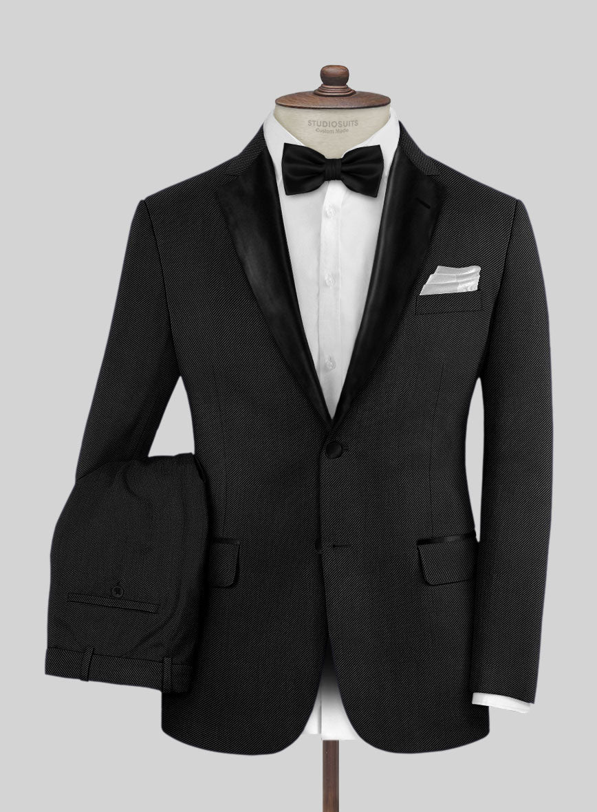 Napolean Cavalry Twill Black Wool Tuxedo Suit - StudioSuits