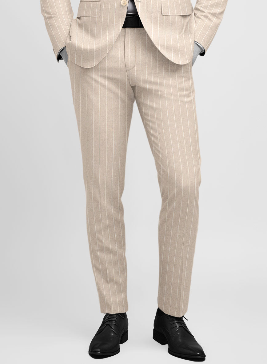 Napolean Como Bar Beige Wool Pants - StudioSuits