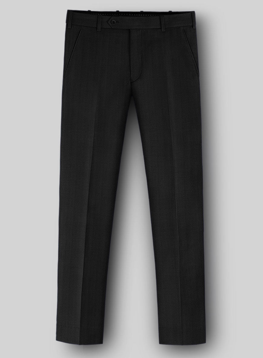 Napolean Curve Black Herringbone Wool Pants - StudioSuits