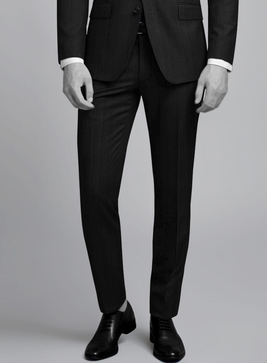 Napolean Curve Black Herringbone Wool Pants - StudioSuits