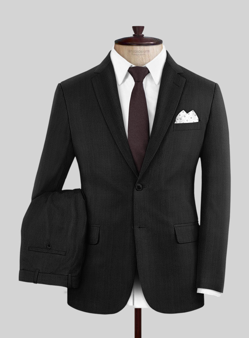 Napolean Curve Black Herringbone Wool Suit - StudioSuits