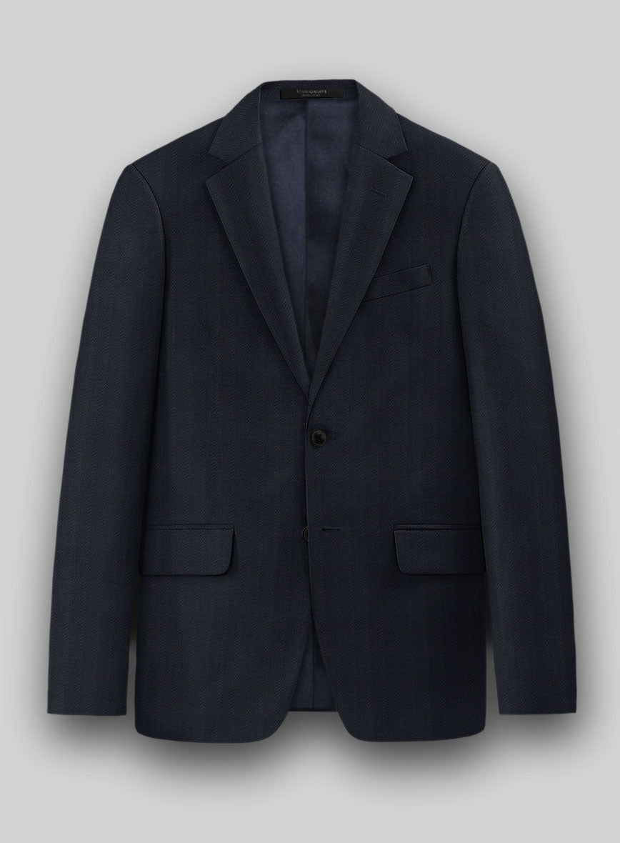 Napolean Curve Blue Herringbone Wool Jacket - StudioSuits