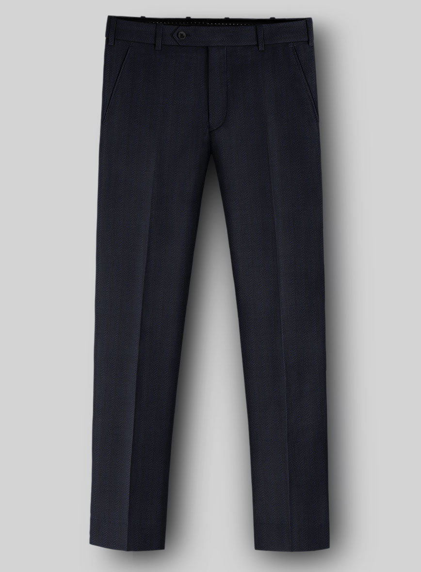 Napolean Curve Blue Herringbone Wool Pants - StudioSuits