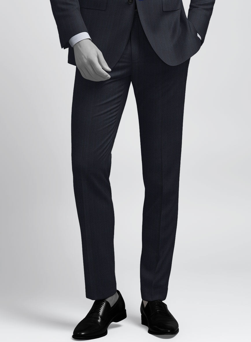 Napolean Curve Blue Herringbone Wool Pants - StudioSuits