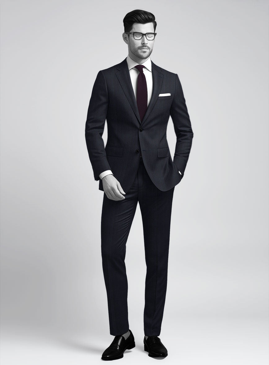Napolean Curve Blue Herringbone Wool Suit - StudioSuits