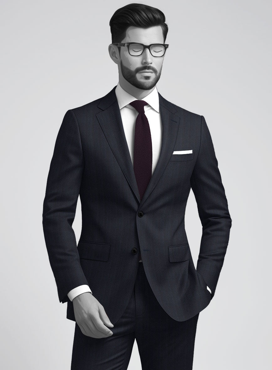 Napolean Curve Blue Herringbone Wool Suit - StudioSuits