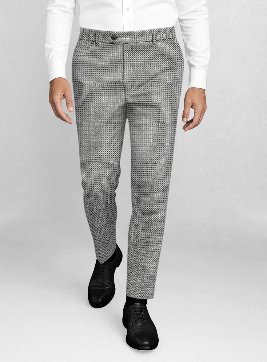 Napolean Dalmoro Chevron Weave Black And White Wool Pants - StudioSuits