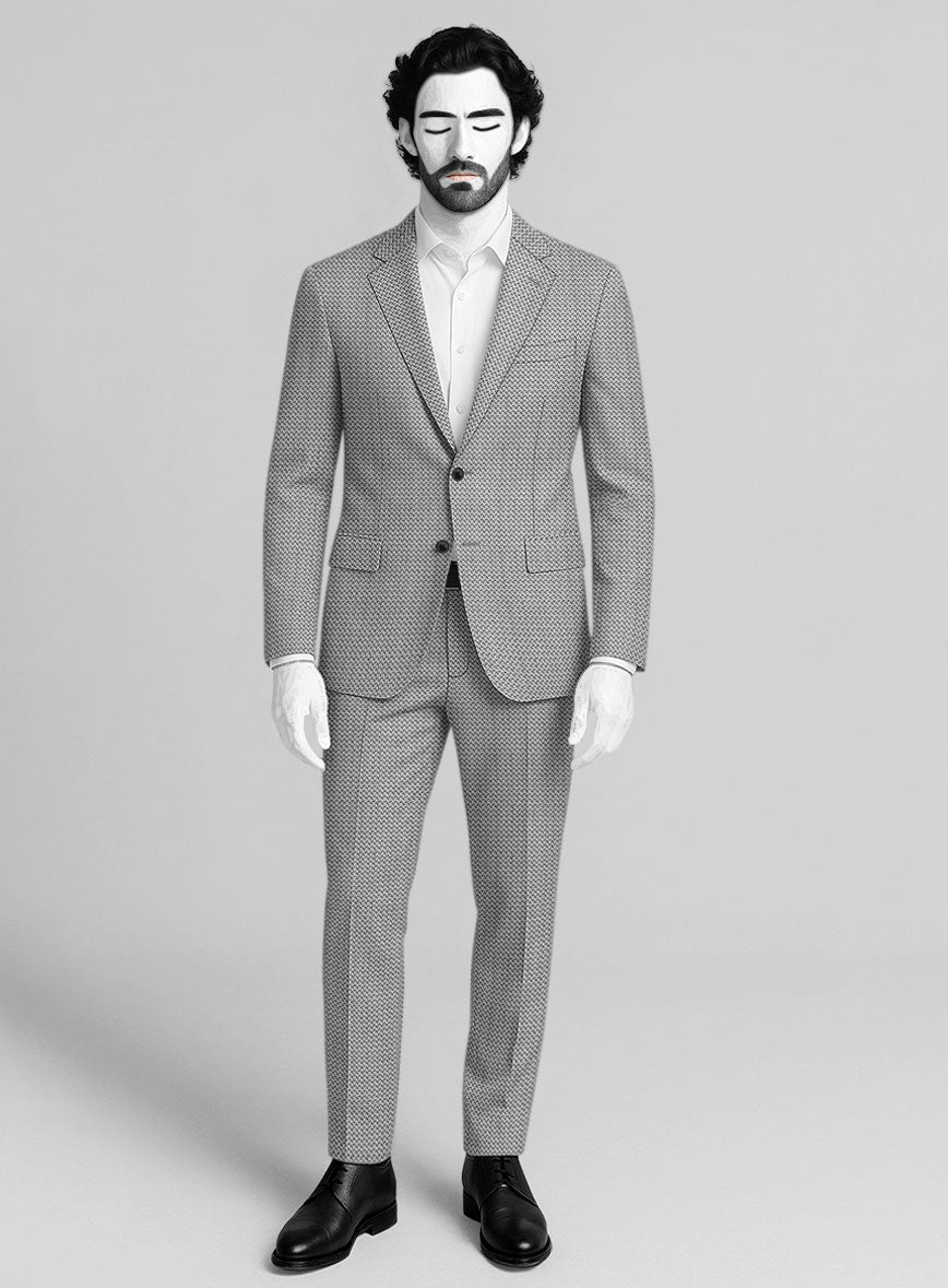 Napolean Dalmoro Chevron Weave Black And White Wool Suit - StudioSuits