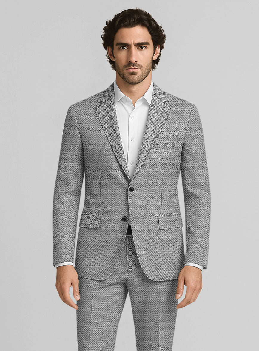 Napolean Dalmoro Chevron Weave Black And White Wool Suit - StudioSuits