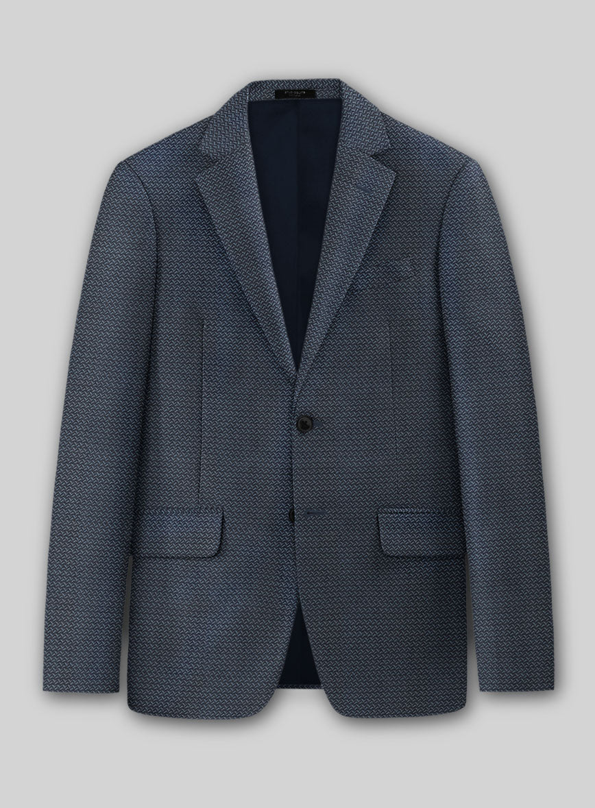 Napolean Dalmoro Chevron Weave Blue Wool Jacket - StudioSuits