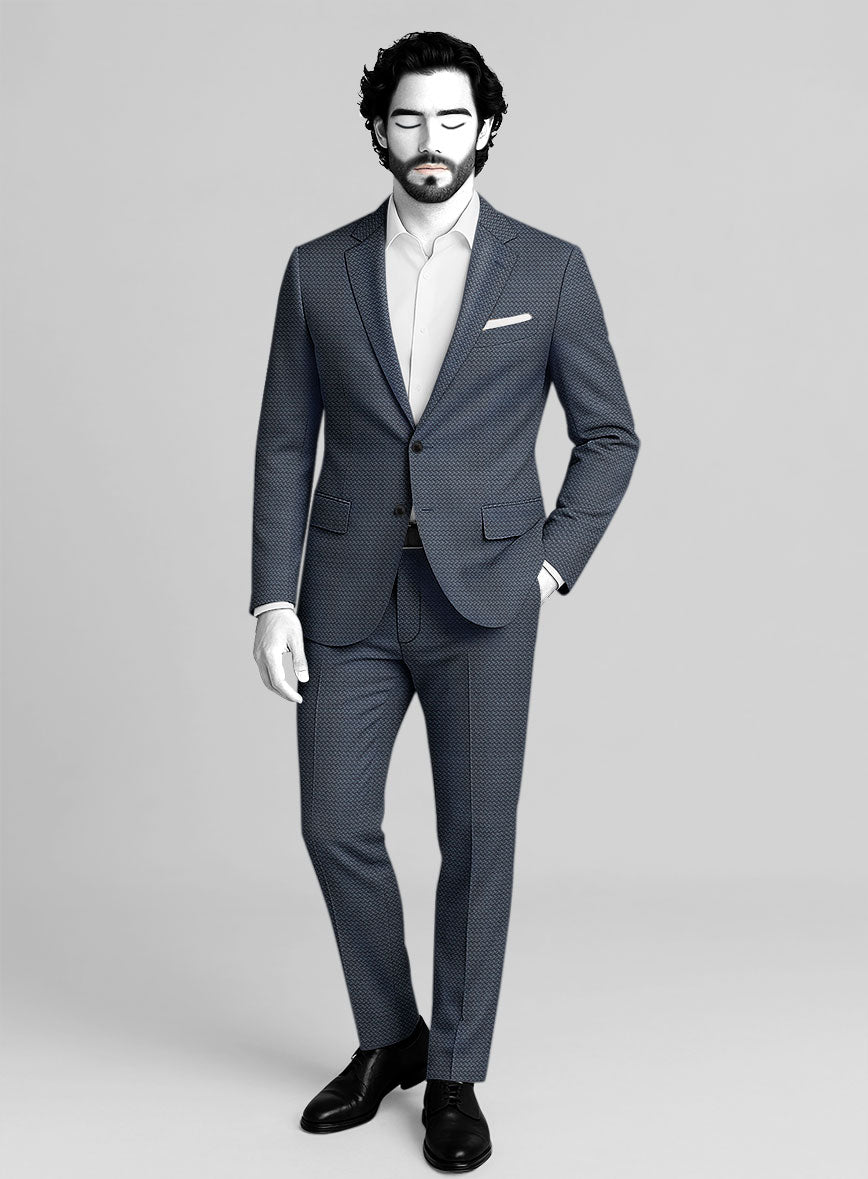 Napolean Dalmoro Chevron Weave Blue Wool Suit - StudioSuits