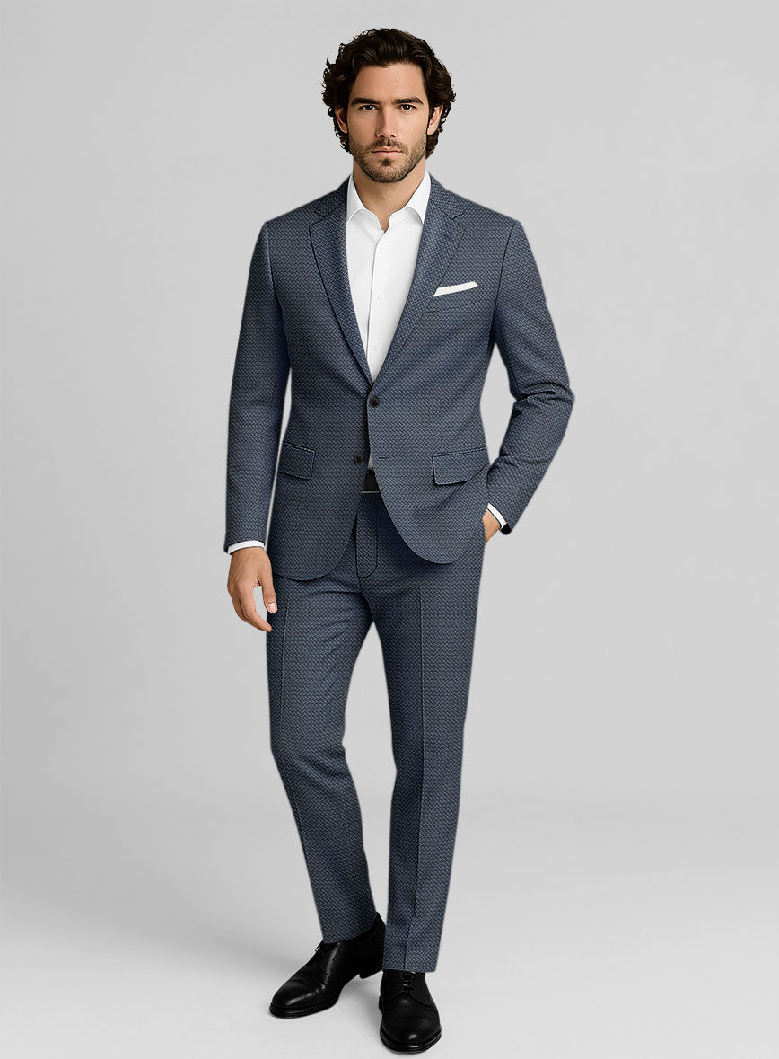 Napolean Dalmoro Chevron Weave Blue Wool Suit - StudioSuits