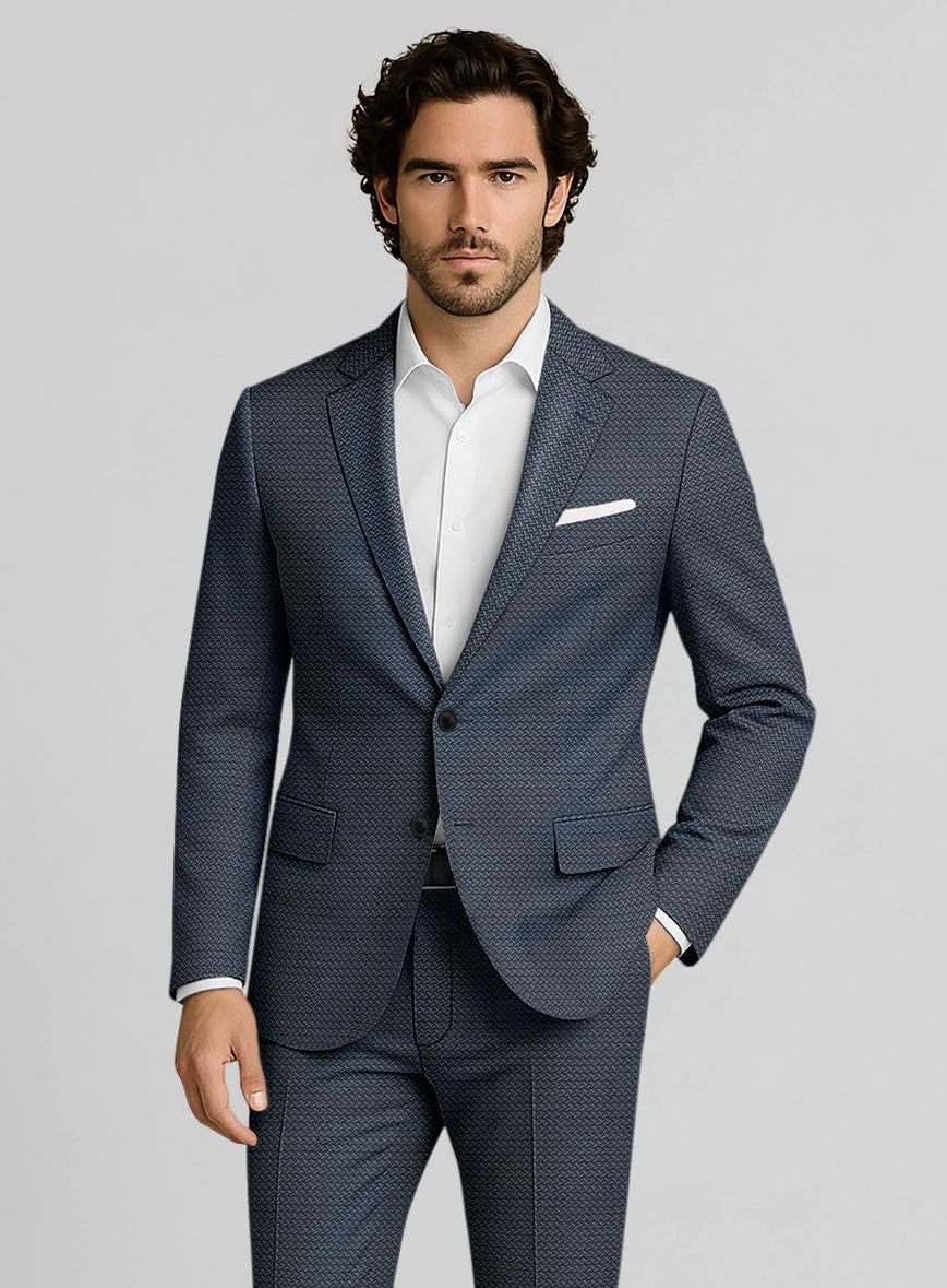 Napolean Dalmoro Chevron Weave Blue Wool Suit - StudioSuits