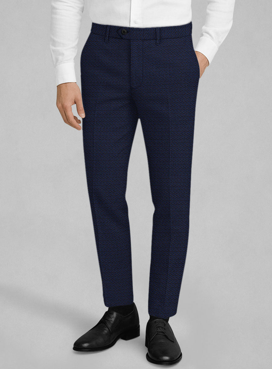 Napolean Dalmoro Chevron Weave Royal Blue Wool Pants - StudioSuits