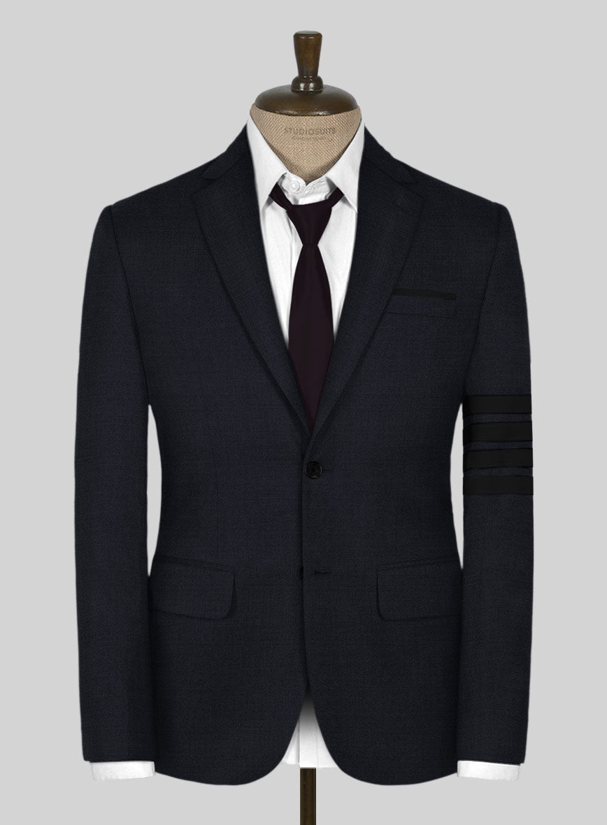 Napolean Dark Blue Wool Black Bar Jacket - StudioSuits