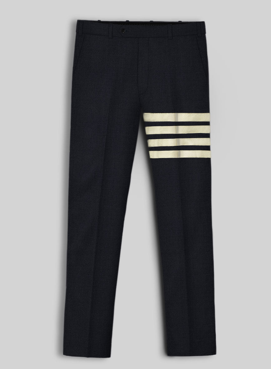 Napolean Dark Blue Wool Ivory Bar Jacket - StudioSuits