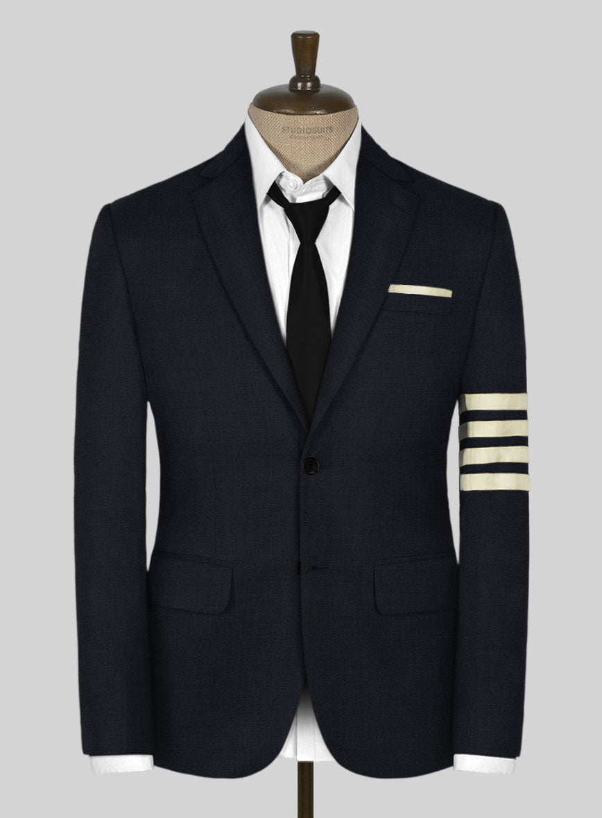 Napolean Dark Blue Wool Ivory Bar Jacket - StudioSuits