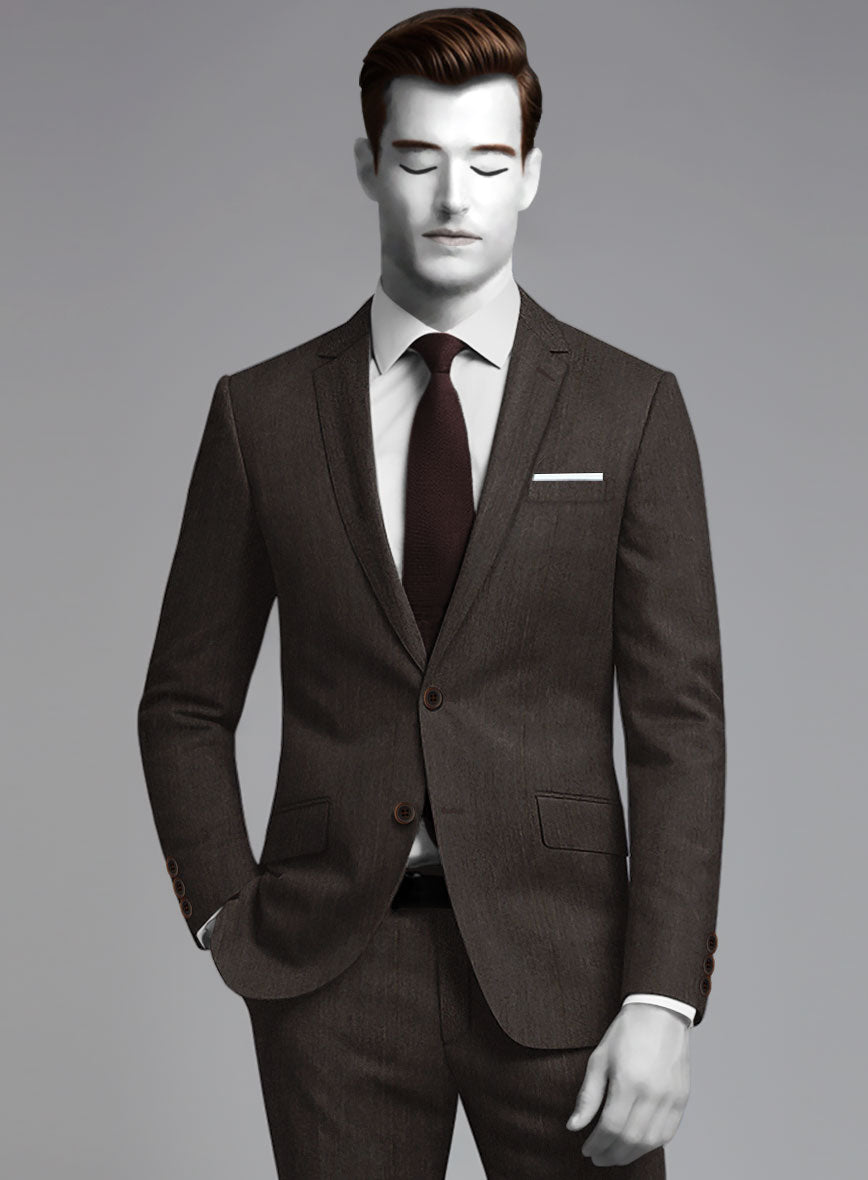 Napolean Dark Brown Herringbone Wool Jacket - StudioSuits