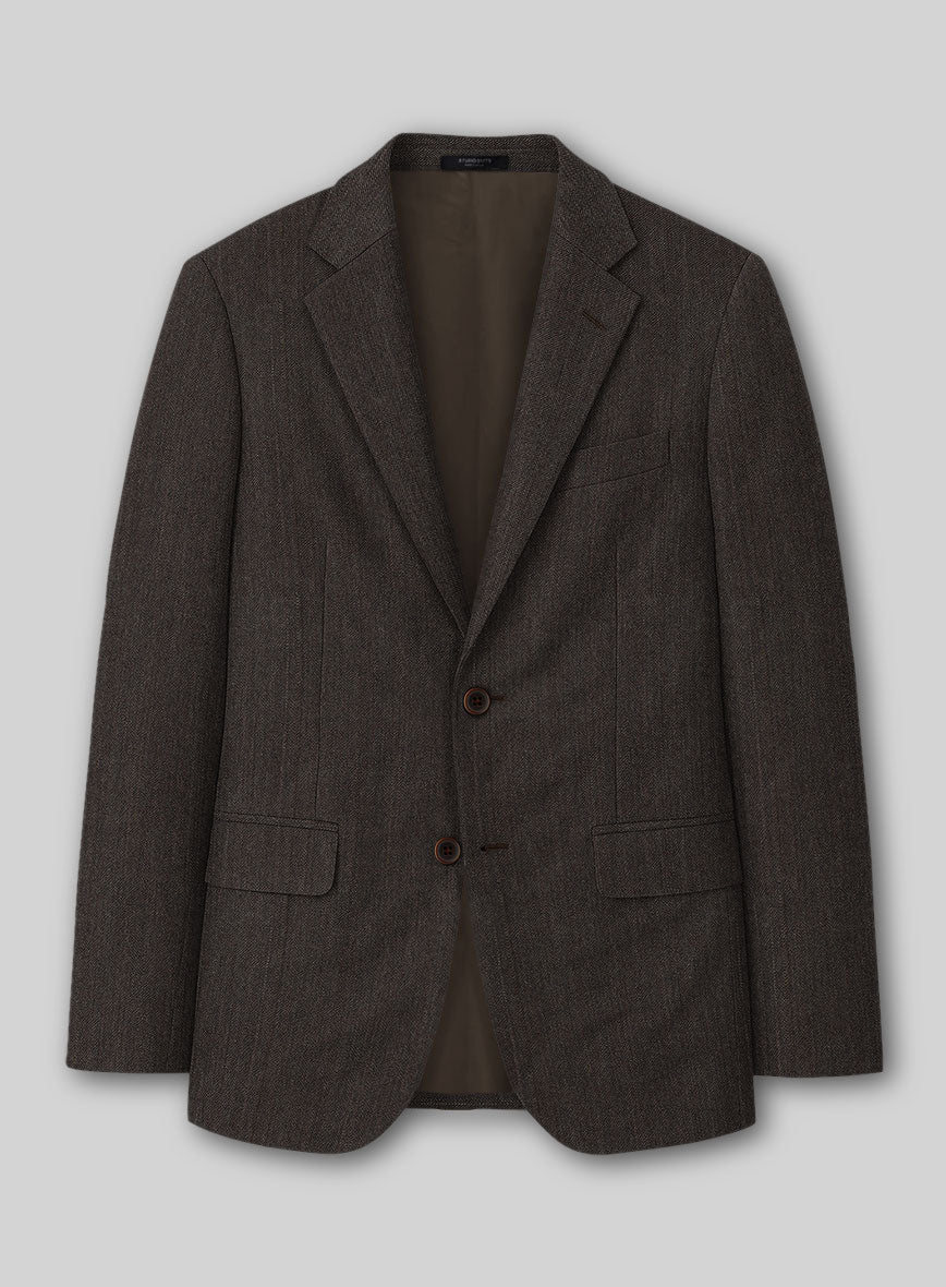Napolean Dark Brown Herringbone Wool Jacket - StudioSuits