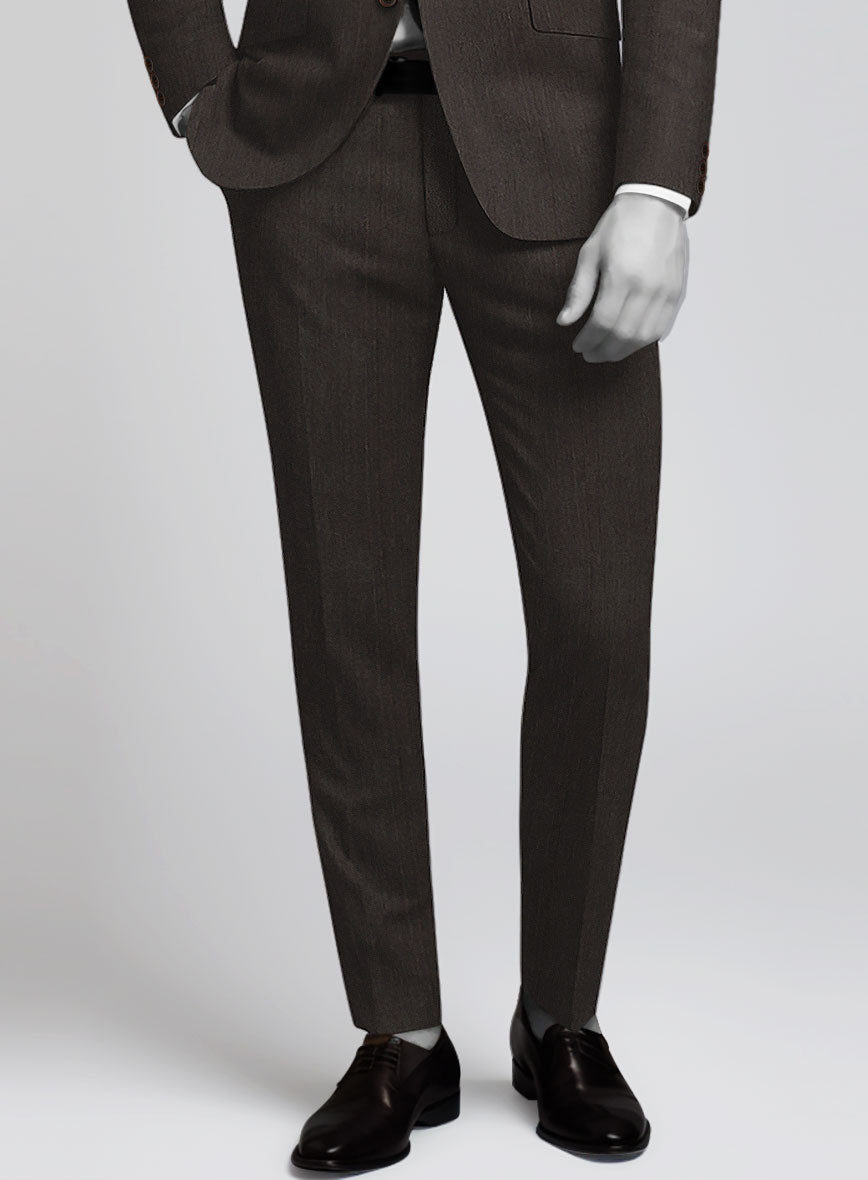Napolean Dark Brown Herringbone Wool Pants - StudioSuits