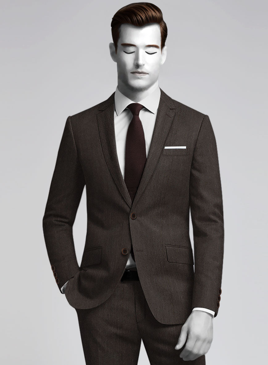 Napolean Dark Brown Herringbone Wool Suit - StudioSuits