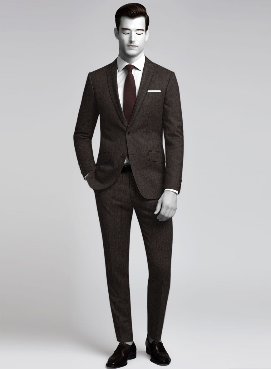 Napolean Dark Brown Herringbone Wool Suit - StudioSuits