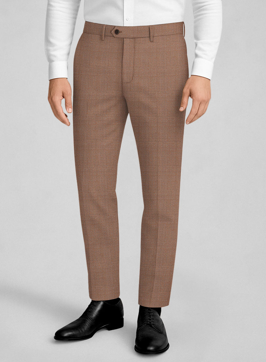 Napolean Delviro Mini Houndstooth Brown Wool Pants - StudioSuits