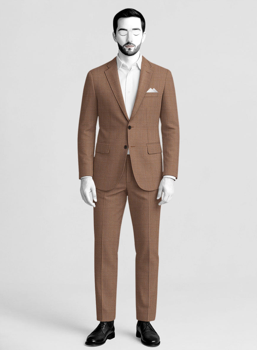 Napolean Delviro Mini Houndstooth Brown Wool Suit - StudioSuits