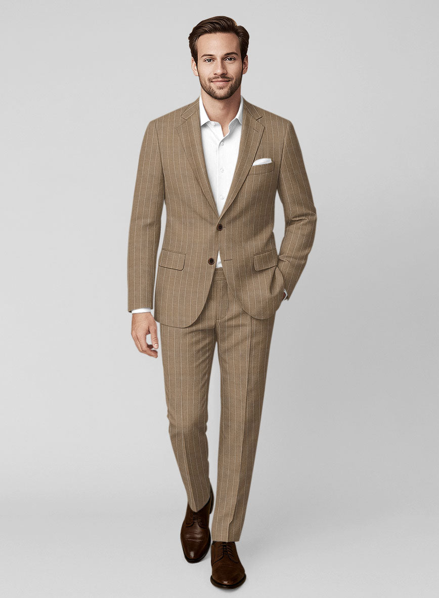 Napolean Derossi Stripe Beige Wool Suit - StudioSuits