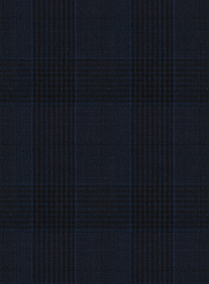 Napolean Devon Check Blue Wool Pants - StudioSuits