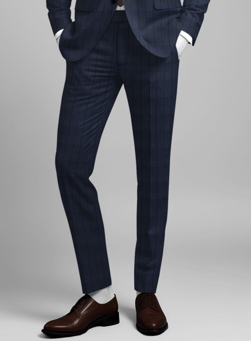 Napolean Eladio Check Royal Blue Wool Pants - StudioSuits