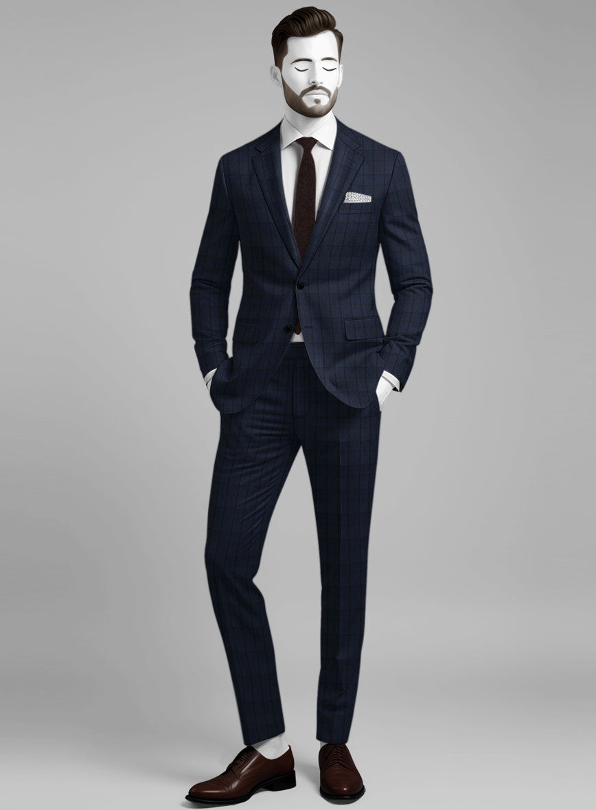 Napolean Elodio Check Royal Blue Wool Suit - StudioSuits