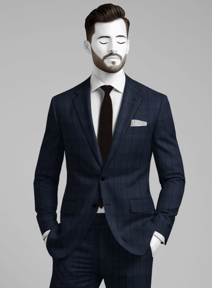 Napolean Elodio Check Royal Blue Wool Suit - StudioSuits