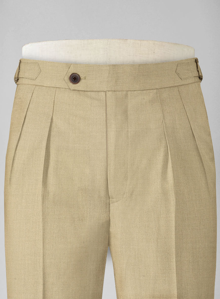Napolean English Beige Wool Highland Trousers - StudioSuits
