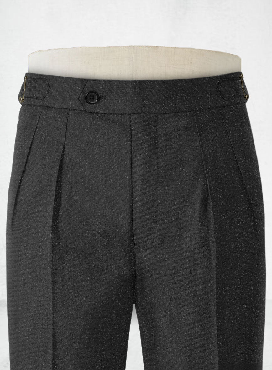 Napolean English Dark Charcoal Wool Highland Trousers - StudioSuits