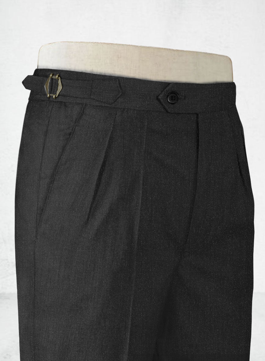 Napolean English Dark Charcoal Wool Highland Trousers - StudioSuits