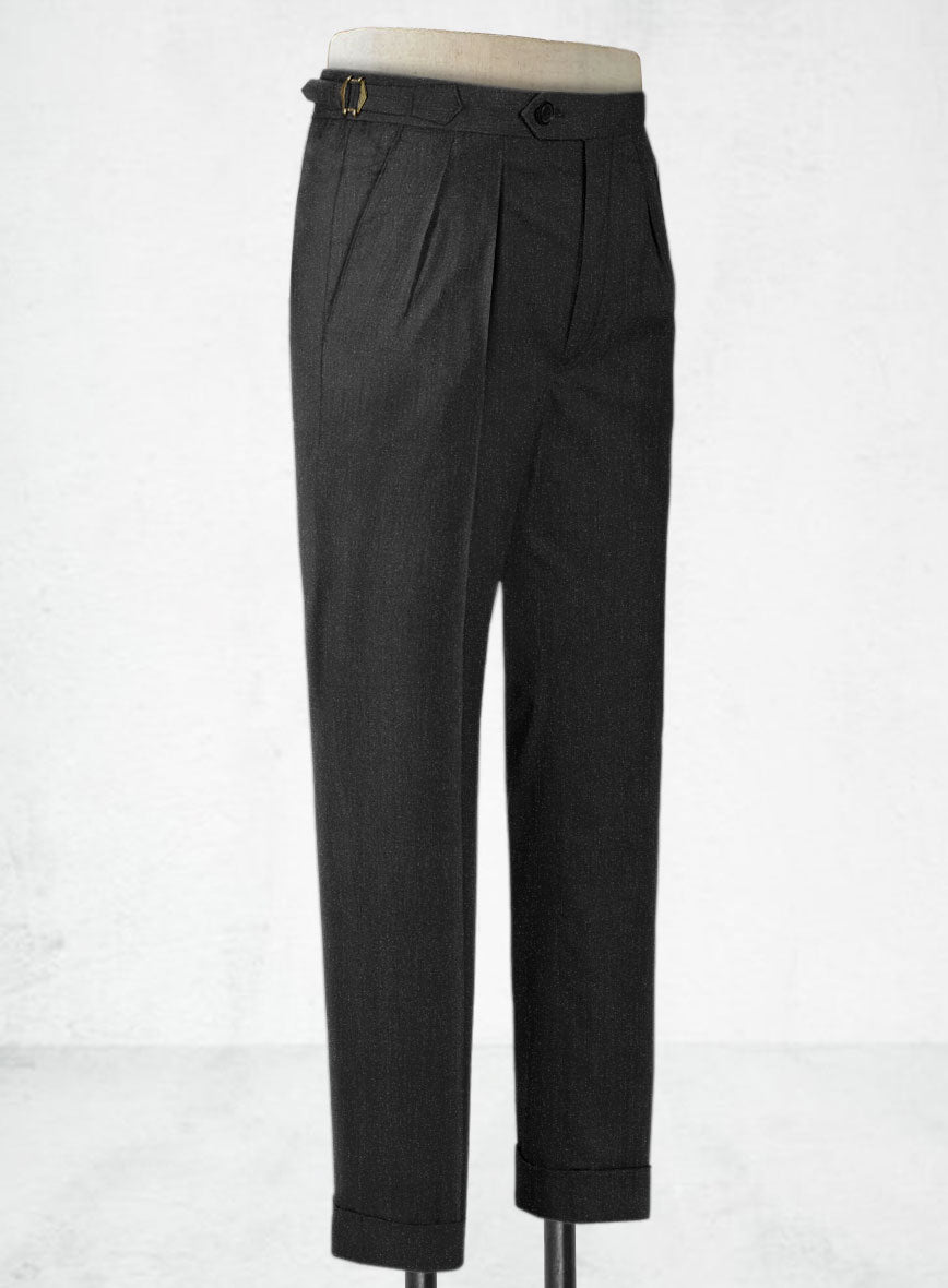 Napolean English Dark Charcoal Wool Highland Trousers - StudioSuits