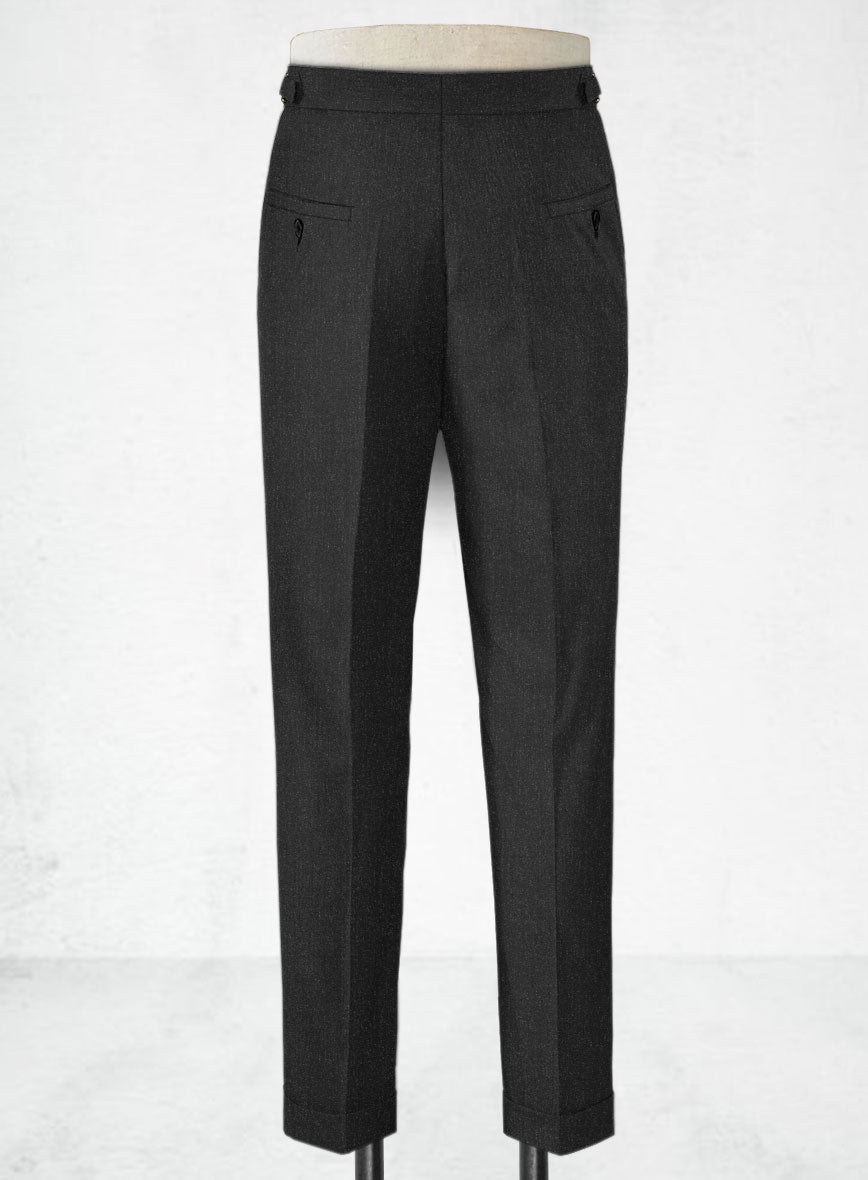 Napolean English Dark Charcoal Wool Highland Trousers - StudioSuits