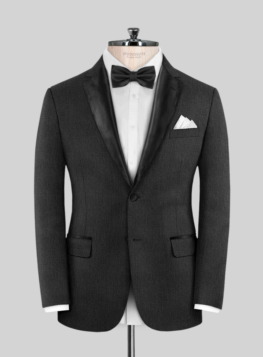 Napolean English Dark Charcoal Wool Tuxedo Jacket - StudioSuits