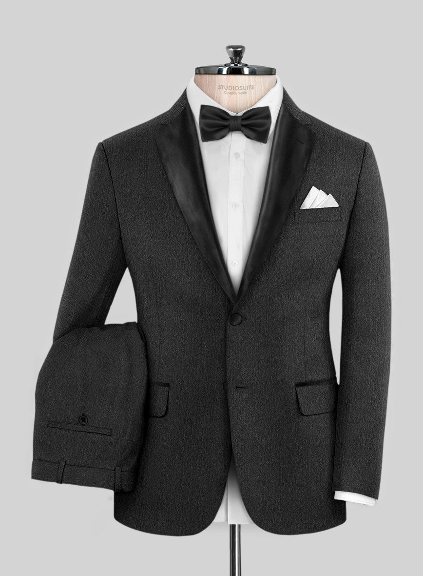 Napolean English Dark Charcoal Wool Tuxedo Suit - StudioSuits