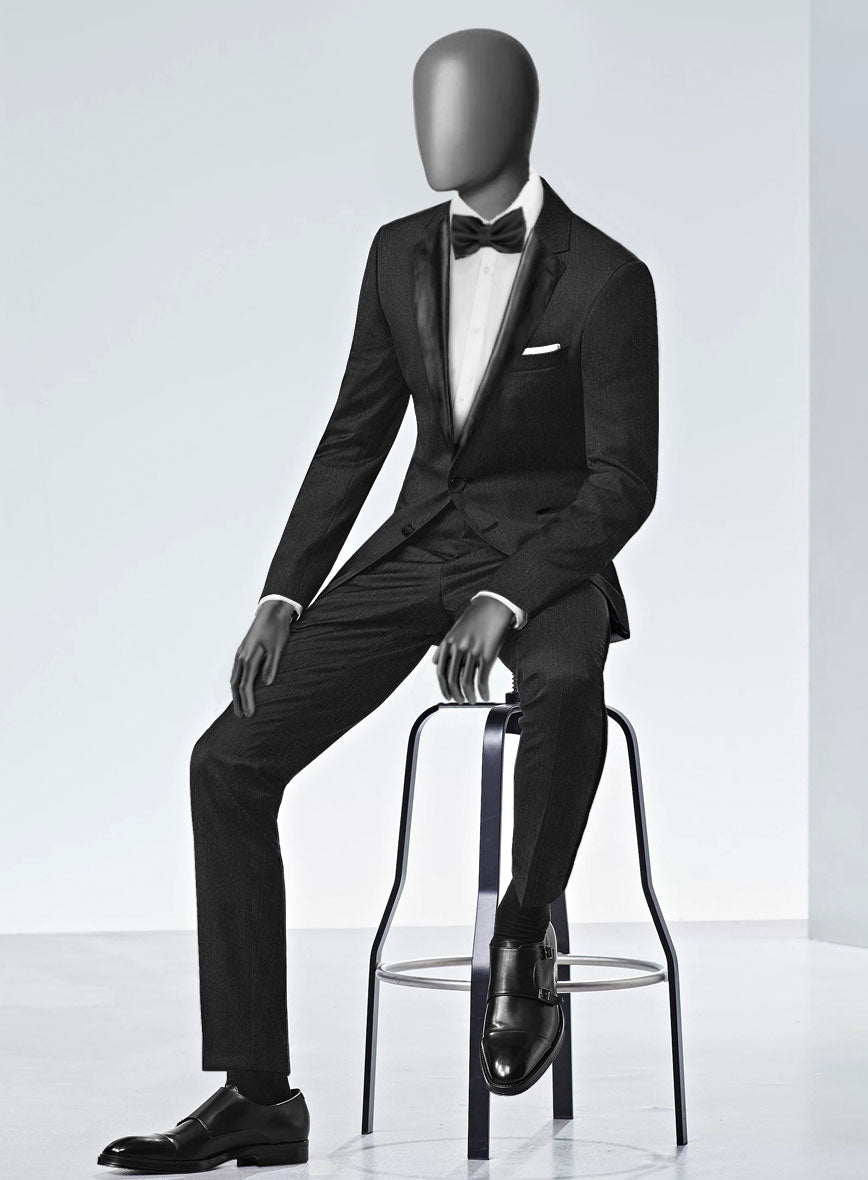 Napolean English Dark Charcoal Wool Tuxedo Suit - StudioSuits