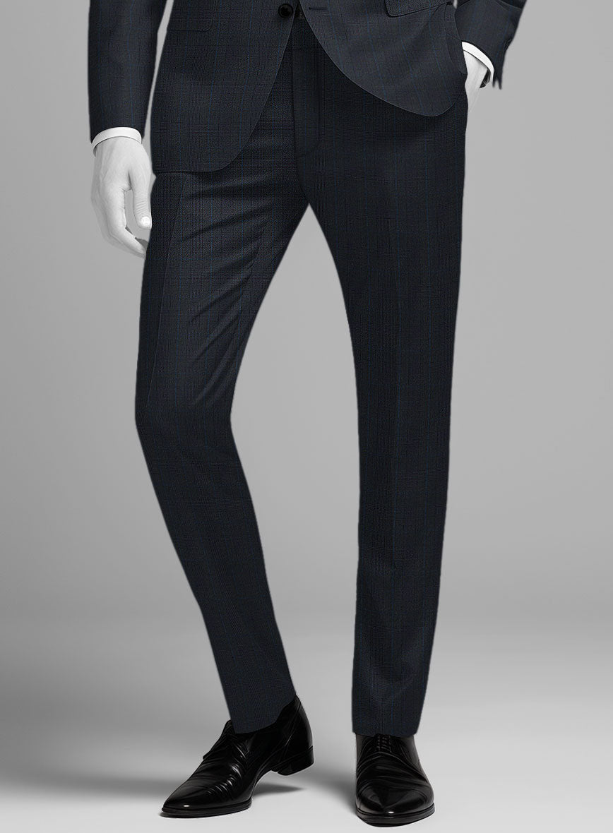 Napolean Esso Tartan Blue Wool Pants - StudioSuits