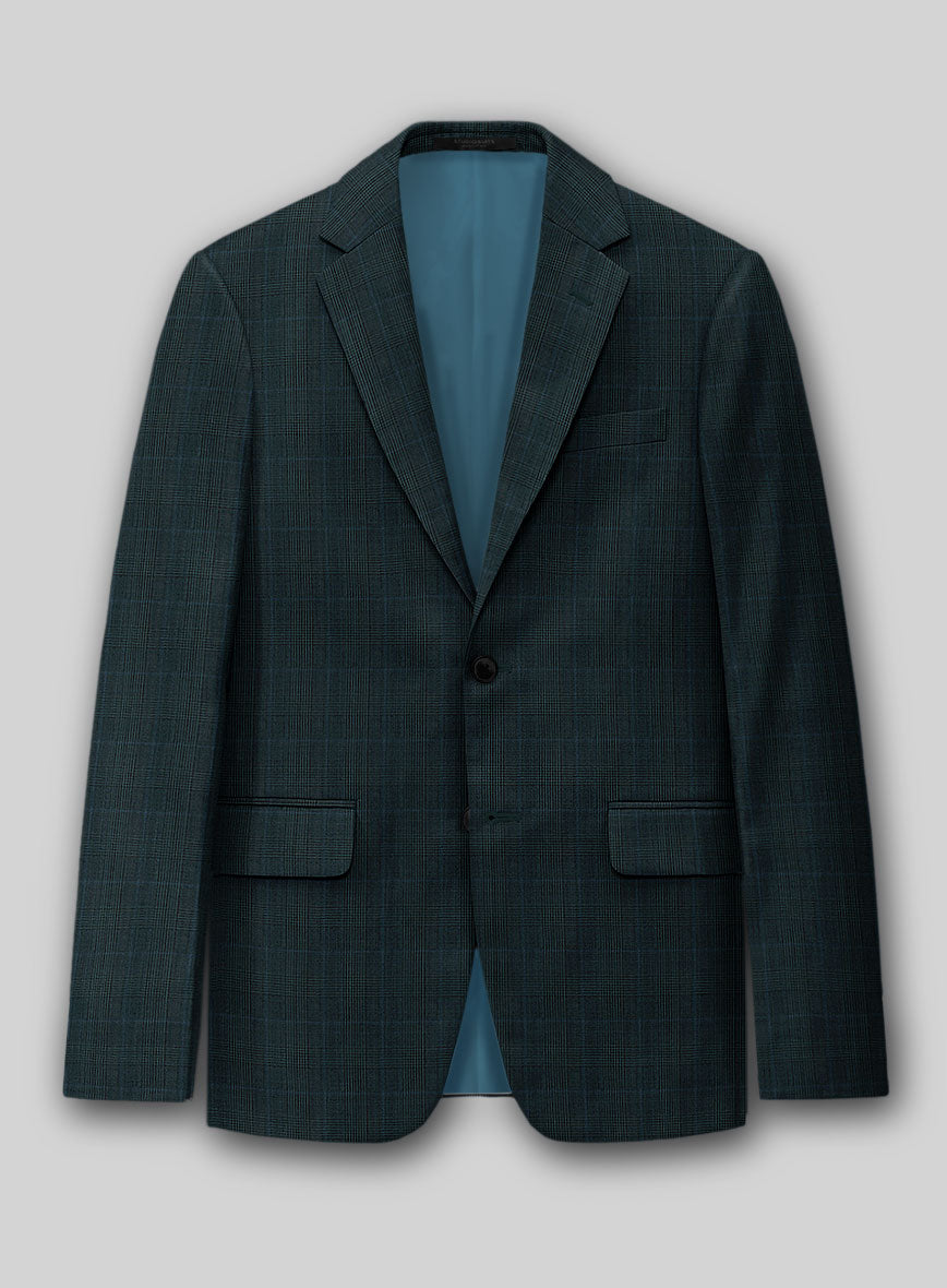 Napolean Esso Tartan Teal Bule Wool Jacket - StudioSuits