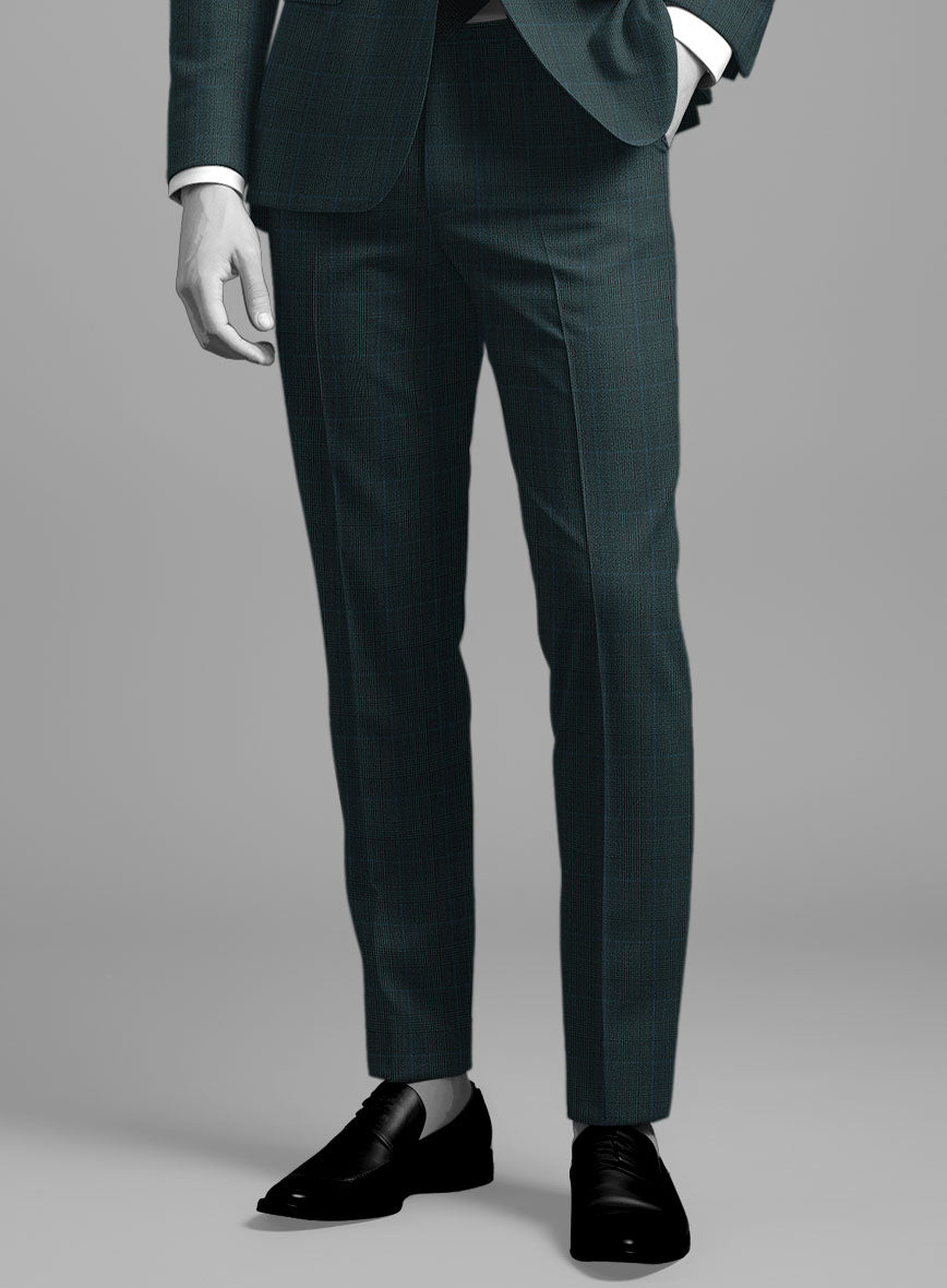 Napolean Esso Tartan Teal Bule Wool Pants - StudioSuits