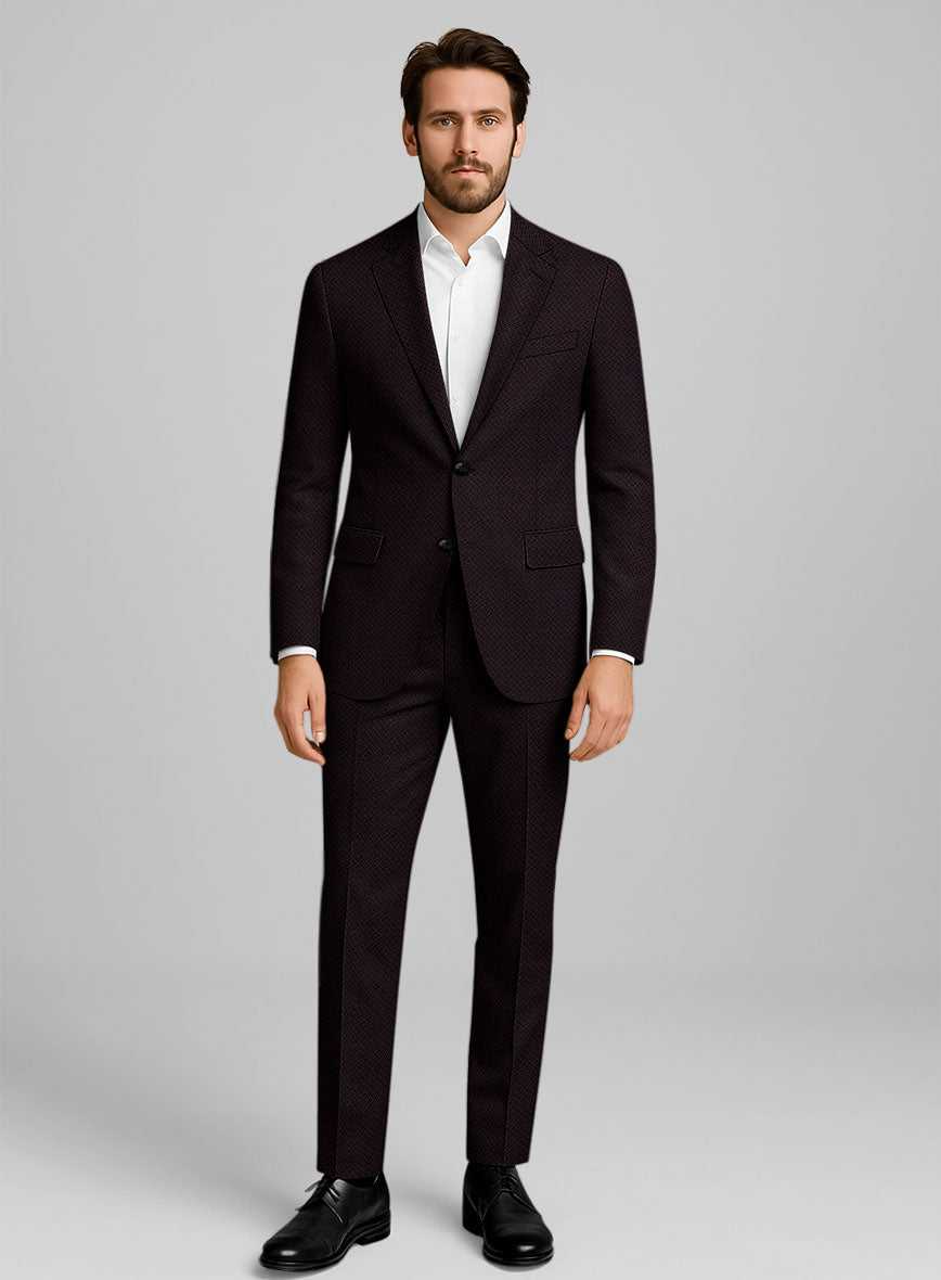Napolean Faliero Diamond Weave Wine Wool Suit - StudioSuits