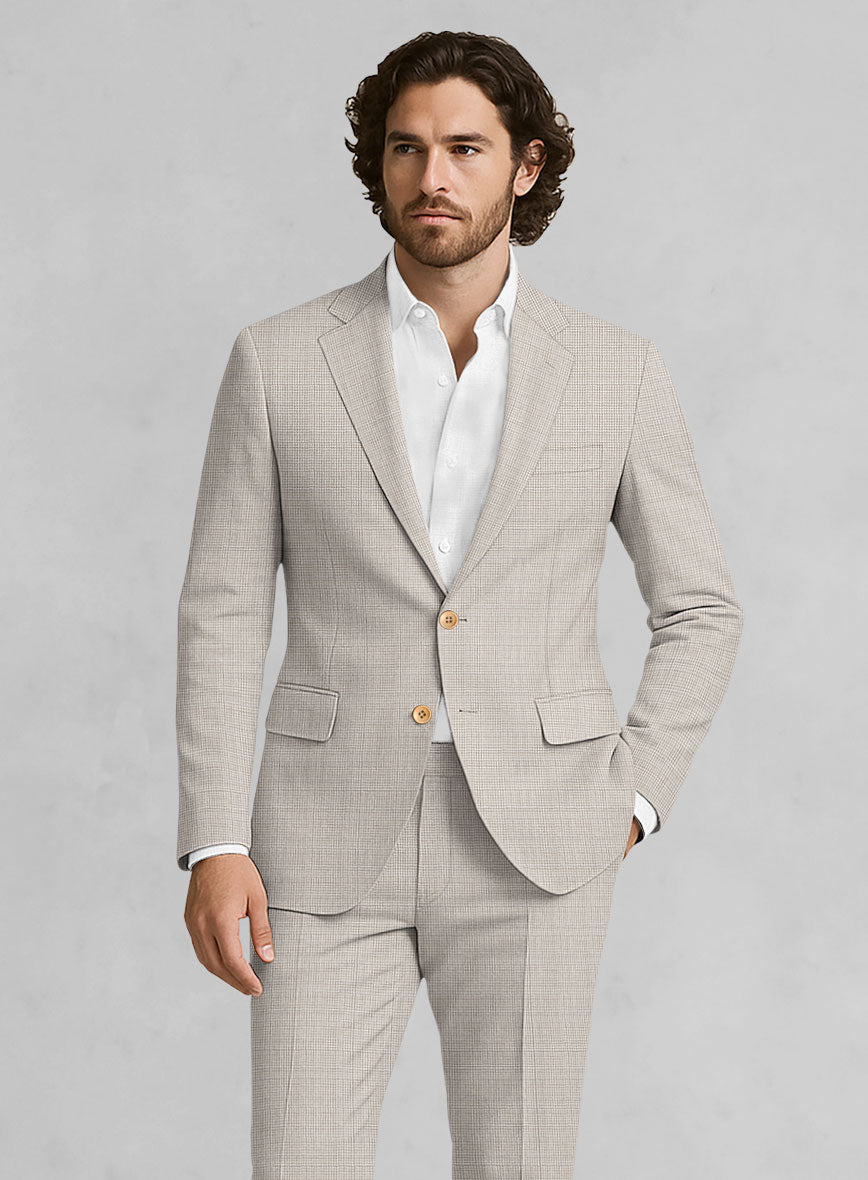 Napolean Fioran Microcheck Beige Wool Jacket - StudioSuits