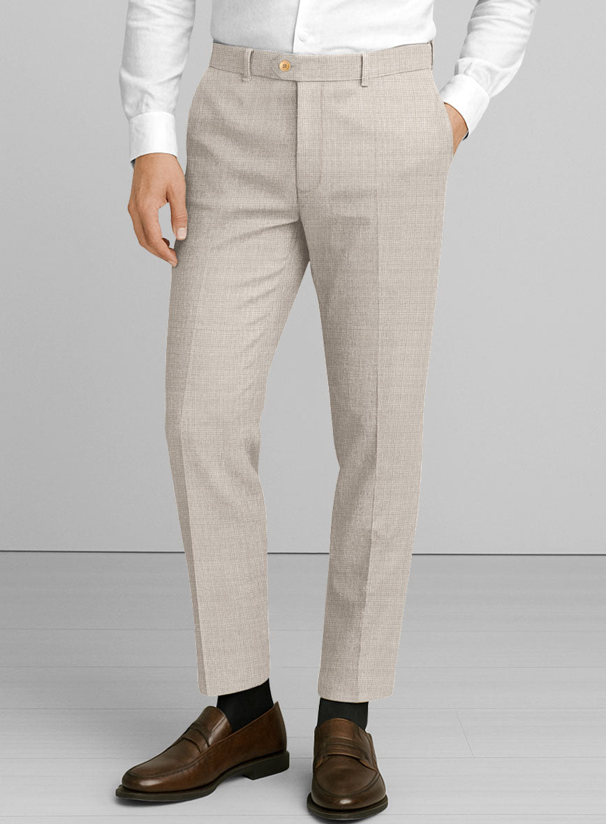 Napolean Fioran Microcheck Beige Wool Pants - StudioSuits